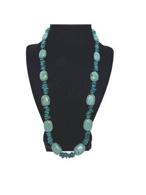 Oval And Chip Faux Turquois Beaded Necklace 24" (6353)